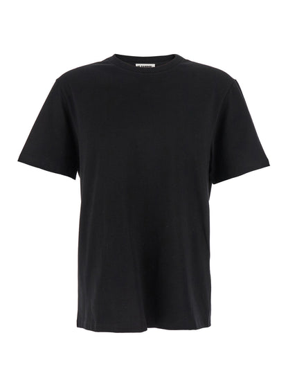 Jil Sander Men Black Crewneck T-Shirt With Logo Patch On The Rear In Cotton Man by Luosophy