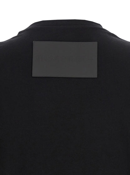 Jil Sander Men Black Crewneck T-Shirt With Logo Patch On The Rear In Cotton Man by Luosophy