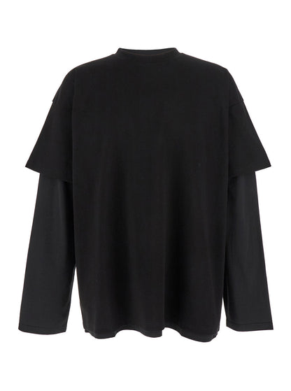 Jil Sander Men Black Crewneck T-Shirt With Logo Lettering On The Rear And Layered Design In Cotton Man by Luosophy