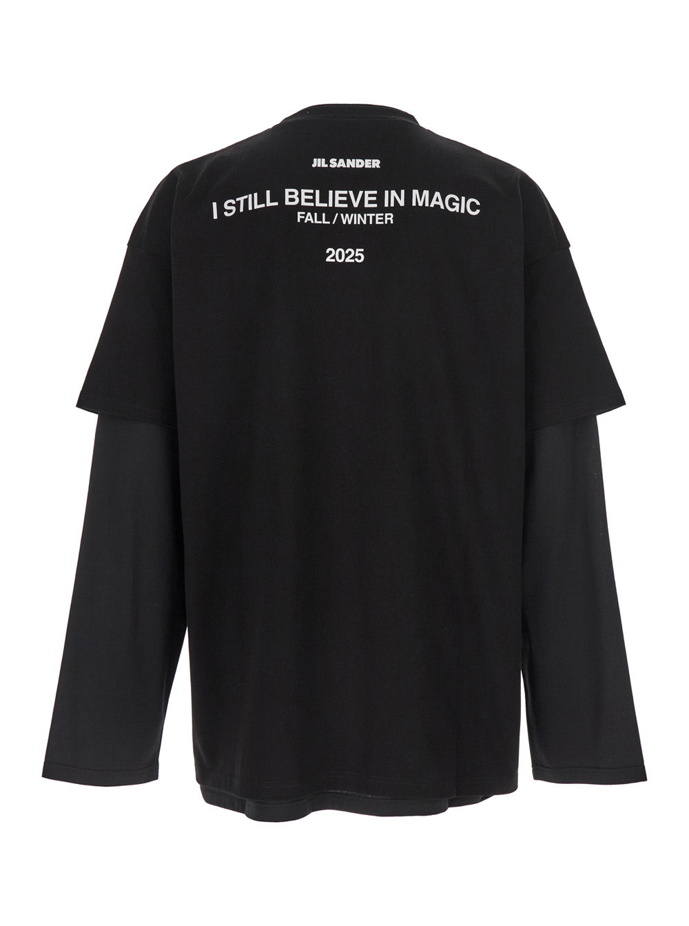Jil Sander Men Black Crewneck T-Shirt With Logo Lettering On The Rear And Layered Design In Cotton Man by Luosophy