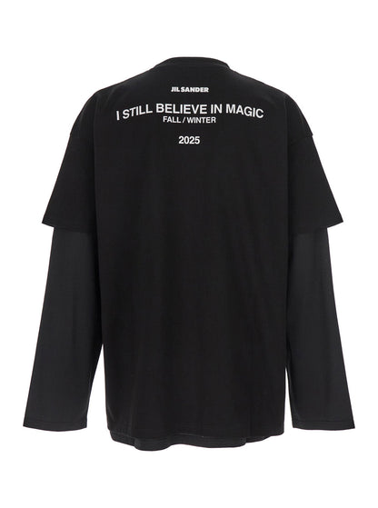 Jil Sander Men Black Crewneck T-Shirt With Logo Lettering On The Rear And Layered Design In Cotton Man by Luosophy