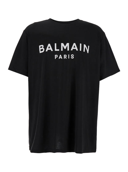 Balmain Men Black Crewneck T-Shirt With Logo Lettering On The Front In Cotton Man by Luosophy