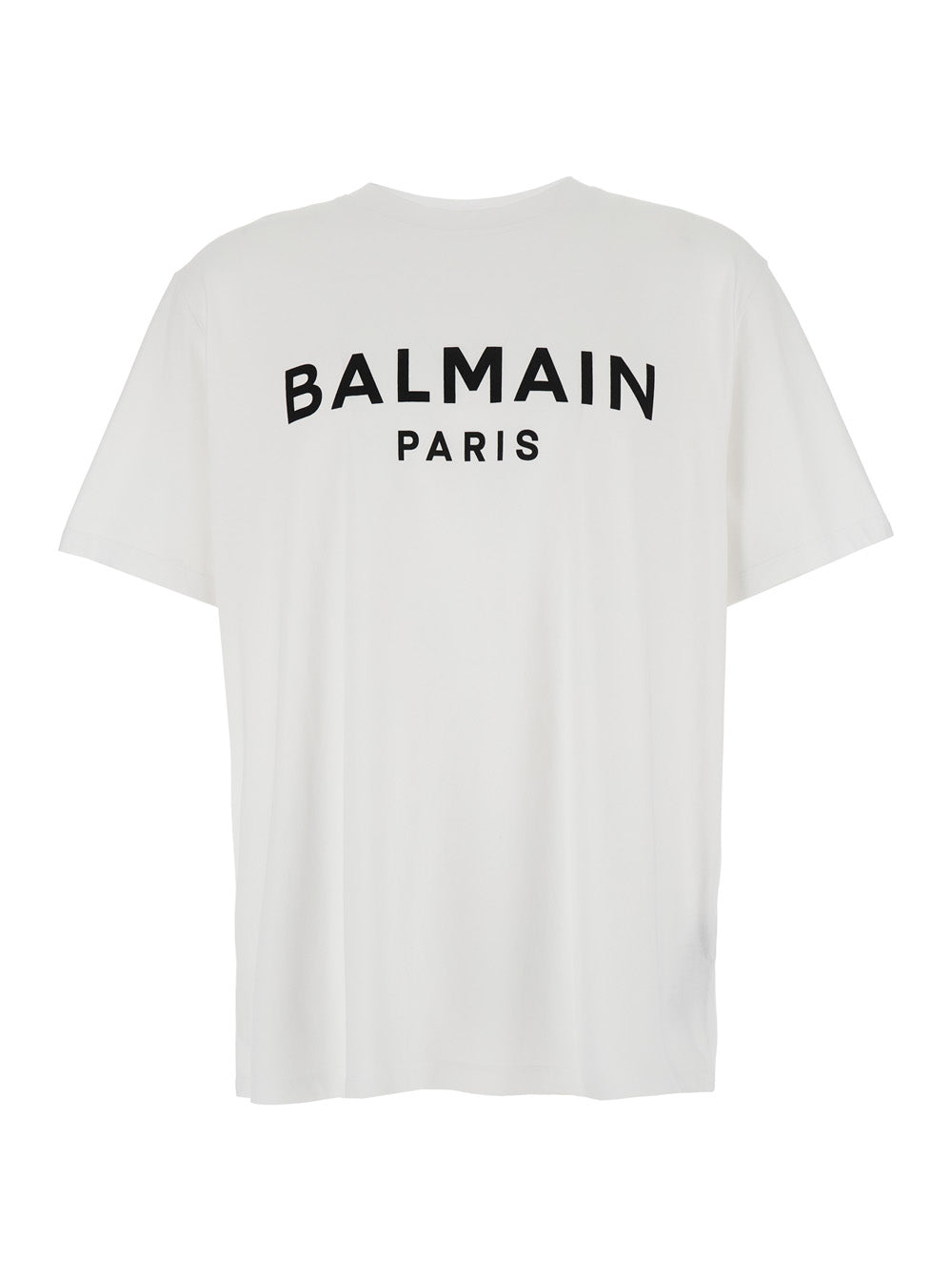 Balmain Men White Crewneck T-Shirt With Logo Lettering On The Front In Cotton Man by Luosophy