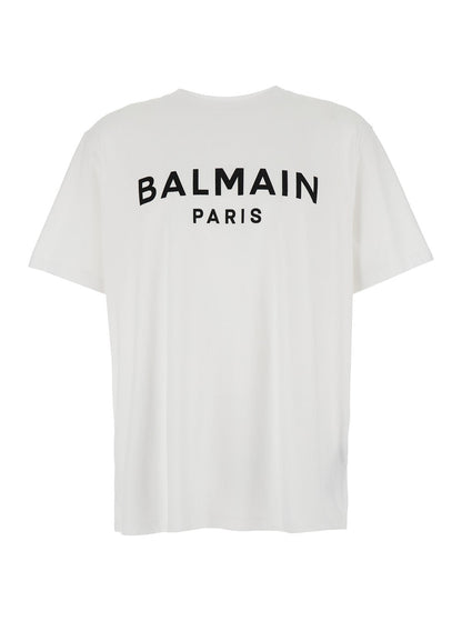Balmain Men White Crewneck T-Shirt With Logo Lettering On The Front In Cotton Man by Luosophy