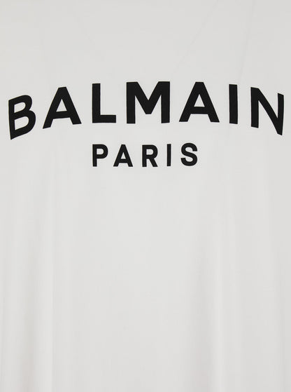 Balmain Men White Crewneck T-Shirt With Logo Lettering On The Front In Cotton Man by Luosophy