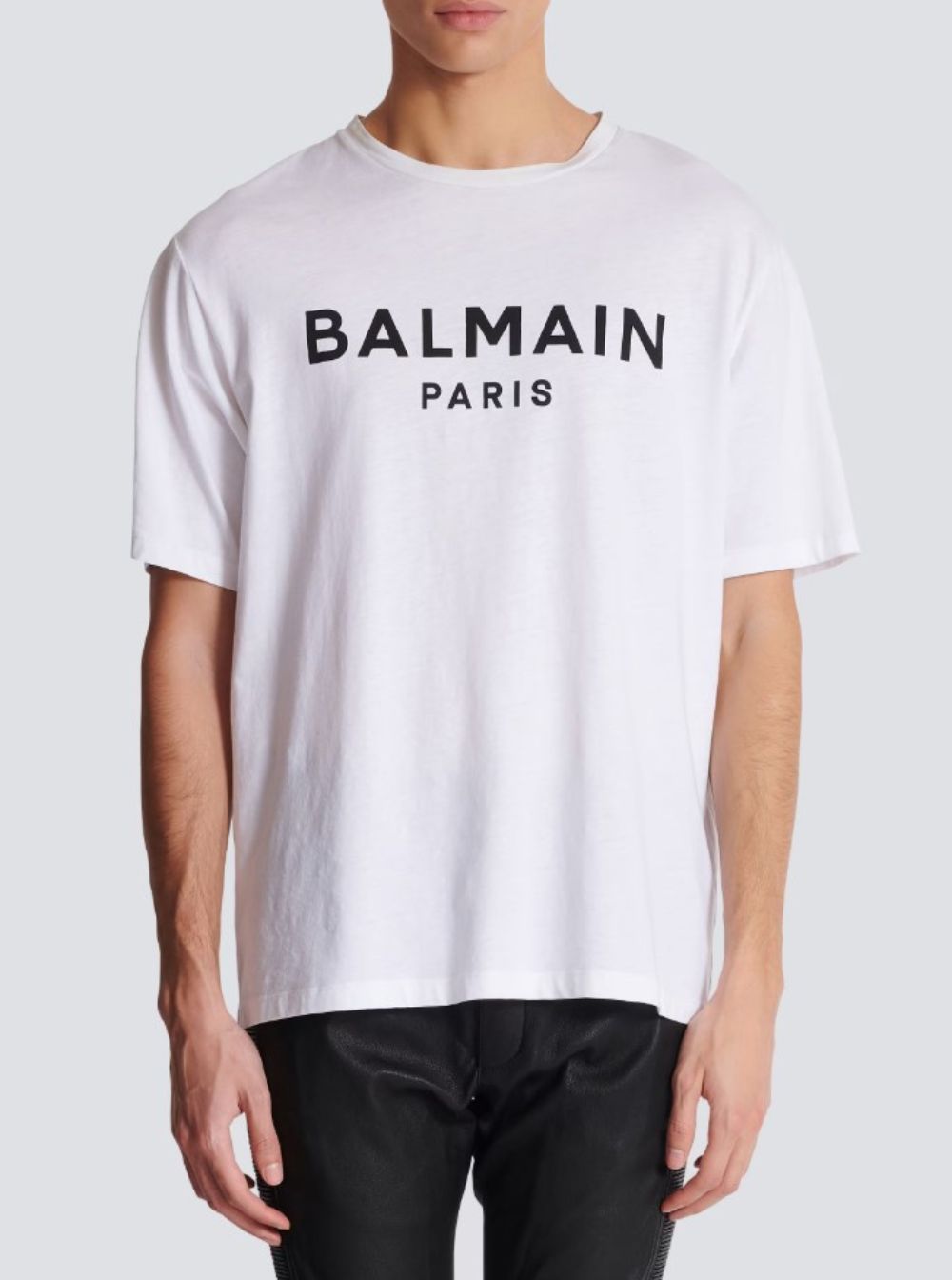 Balmain Men White Crewneck T-Shirt With Logo Lettering On The Front In Cotton Man by Luosophy