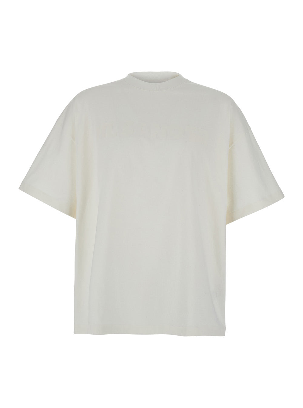Jil Sander Men White Crewneck T-Shirt With Front Logo Print In Cotton Man by Luosophy