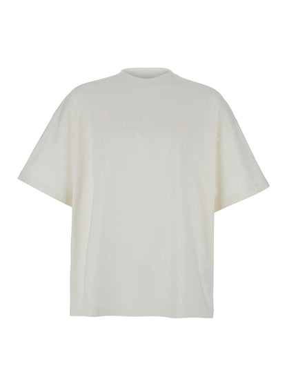 Jil Sander Men White Crewneck T-Shirt With Front Logo Print In Cotton Man