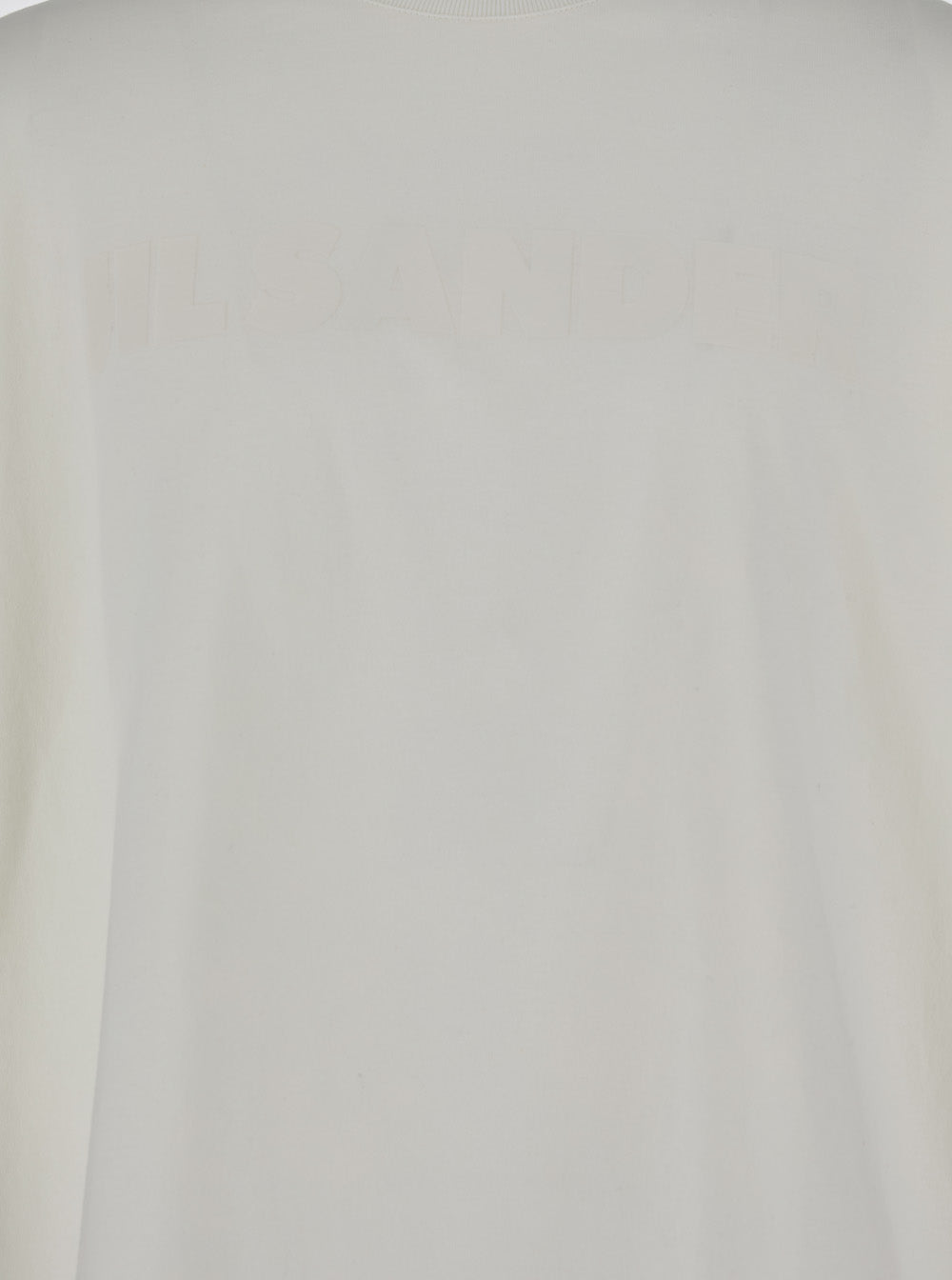 Jil Sander Men White Crewneck T-Shirt With Front Logo Print In Cotton Man by Luosophy