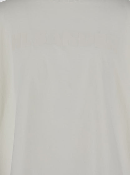 Jil Sander Men White Crewneck T-Shirt With Front Logo Print In Cotton Man