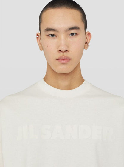 Jil Sander Men White Crewneck T-Shirt With Front Logo Print In Cotton Man by Luosophy