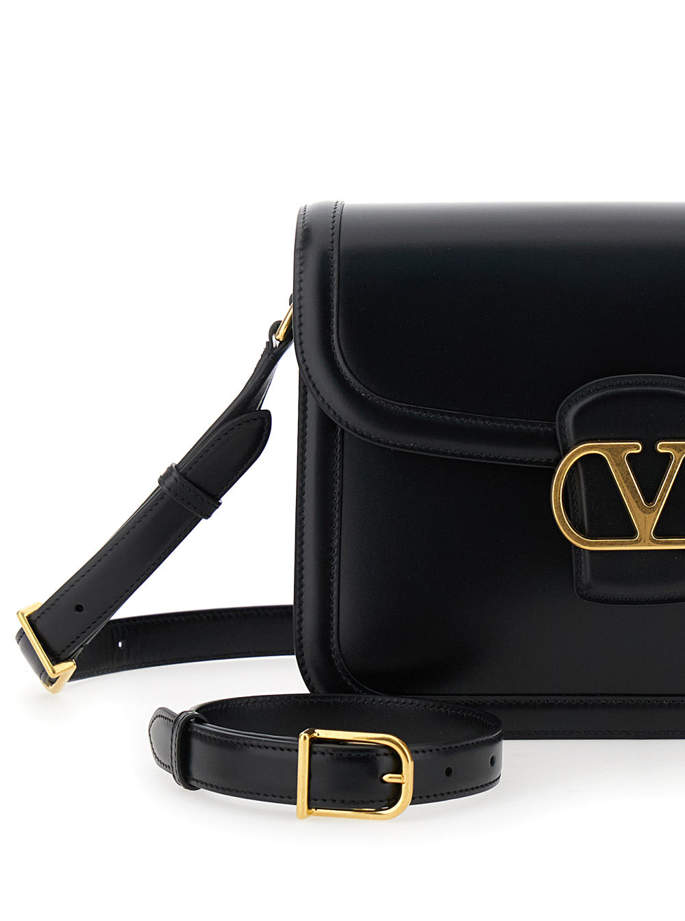 Valentino Garavani Men Black Shoulder Bag With Vlogo Detail On The Front In Leather Man by Luosophy