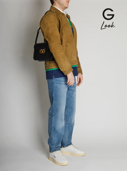 Valentino Garavani Men Black Shoulder Bag With Vlogo Detail On The Front In Leather Man by Luosophy