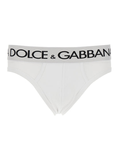 Dolce &amp; Gabbana Men White Briefs With Elastic Waist And Logo Lettering In Cotton Man by Luosophy