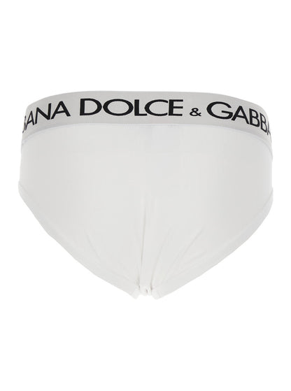 Dolce &amp; Gabbana Men White Briefs With Elastic Waist And Logo Lettering In Cotton Man by Luosophy