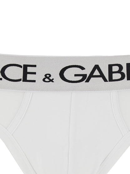 Dolce &amp; Gabbana Men White Briefs With Elastic Waist And Logo Lettering In Cotton Man by Luosophy