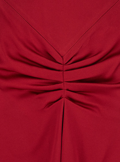 Victoria Beckham Women Red Crewneck Midi Dress With Gathered Waist And Rear Zip Closure In Viscose Blend Woman by Luosophy