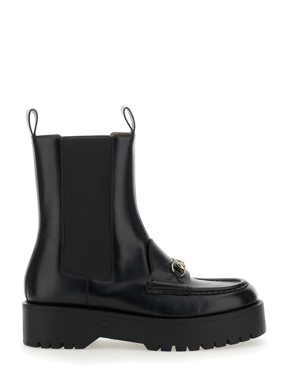 Gucci Women Black Ankle Boots With Horsebit And Lug Sole In Leather Woman by Luosophy