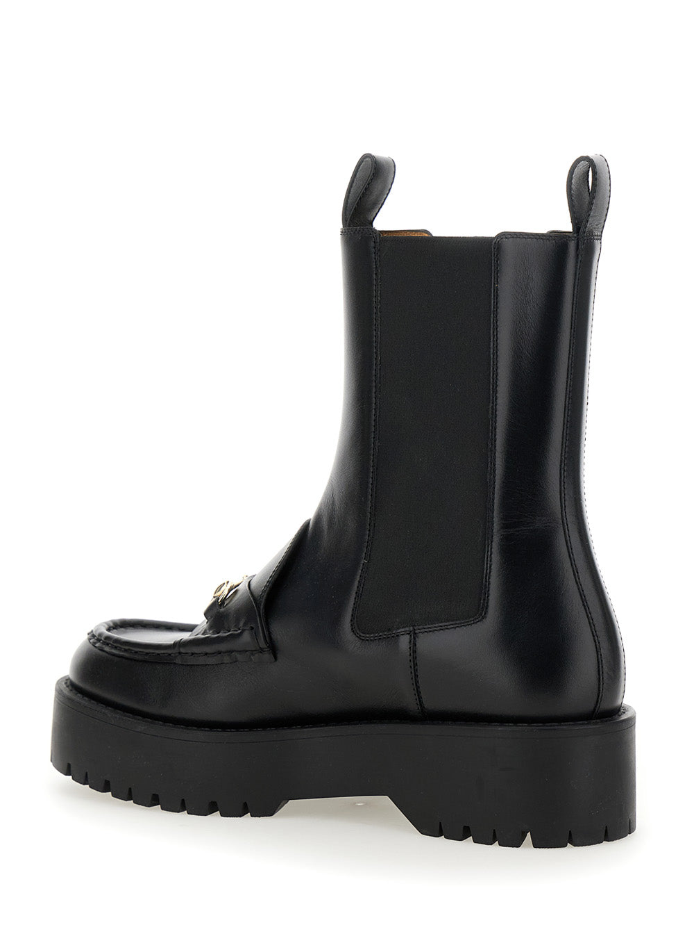 Gucci Women Black Ankle Boots With Horsebit And Lug Sole In Leather Woman by Luosophy