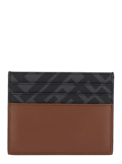 Fendi Men Brown Card Holder With Ff Plaque On The Front In Leather And Ff Canvas Man by Luosophy