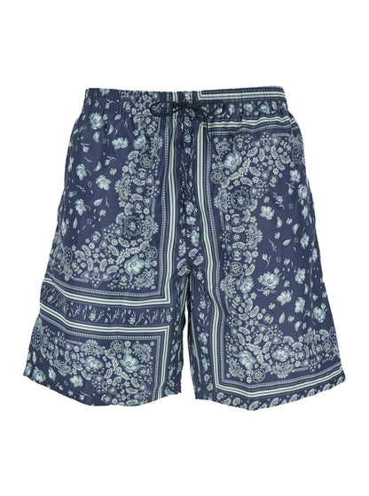 Fendi Men Blue Swimsuit With Elasticated Waist And All-Over Ff Motif In Tech Fabric Man by Luosophy