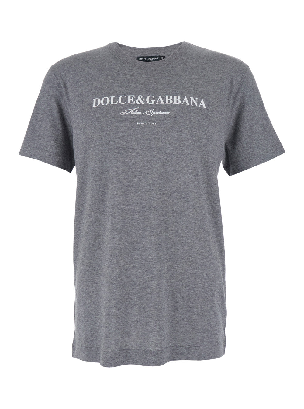 Dolce &amp; Gabbana Men Grey Crewneck T-Shirt With Logo Lettering Print On The Front In Cotton Man by Luosophy