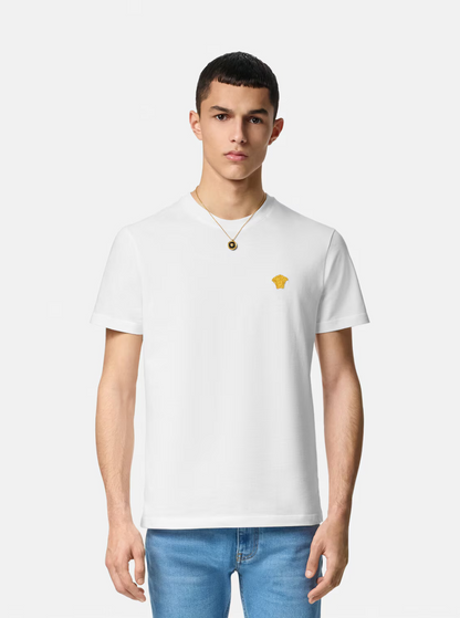 Versace Men White Crewneck T-Shirt With Medusa Embroidery On The Front In Cotton Man by Luosophy