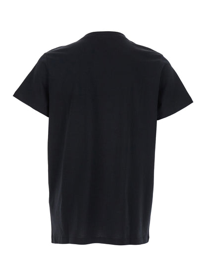Balmain Men Black Crewneck T-Shirt With Logo Print On The Front In Cotton Man by Luosophy