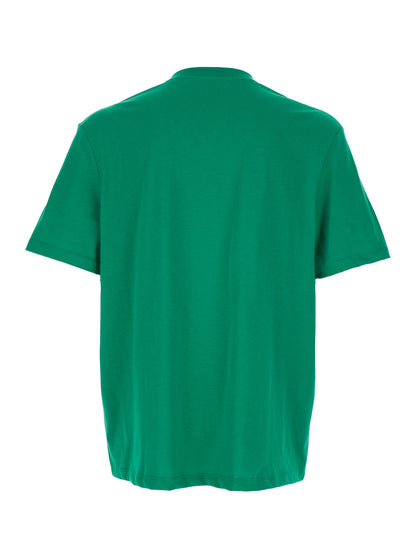 Balmain Men Green Crewneck T-Shirt With Logo Lettering Print On The Front In Cotton Man by Luosophy