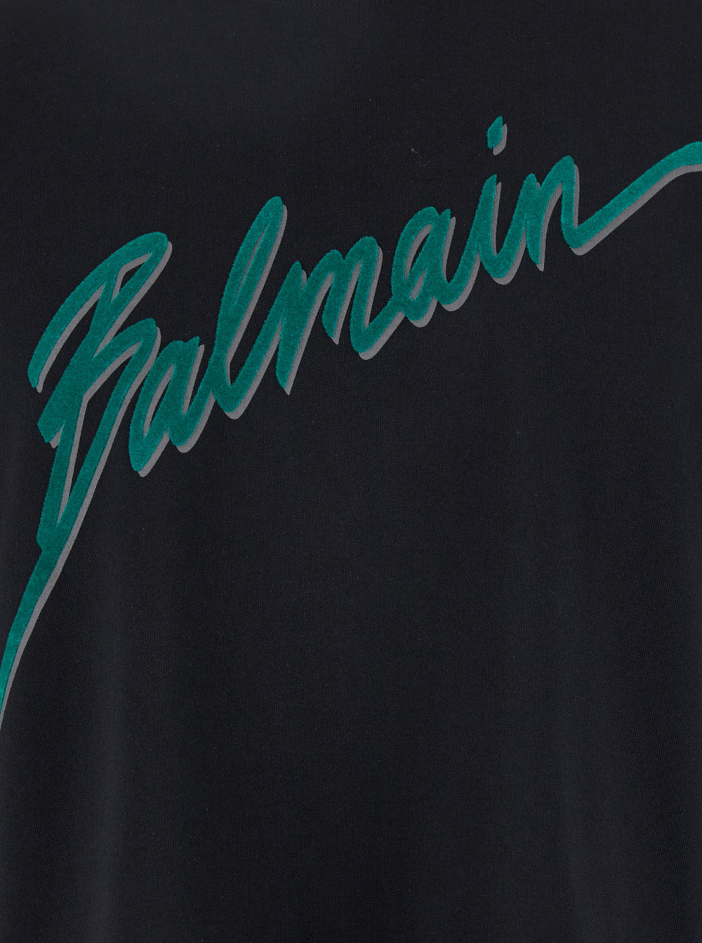 Balmain Men Black Crewneck T-Shirt With Logo Lettering Print On The Front In Cotton Man by Luosophy