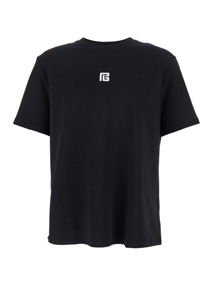 Balmain Men Black Crewneck T-Shirt With Logo Print On The Front In Cotton Man by Luosophy
