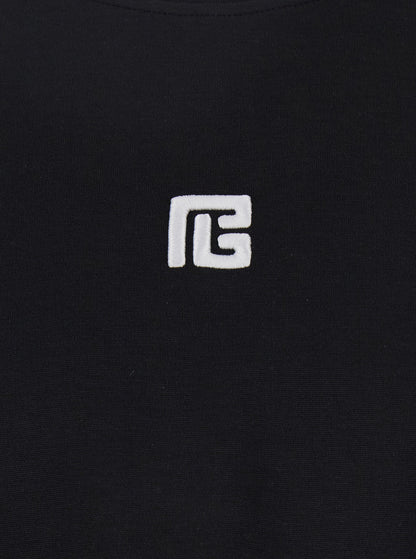 Balmain Men Black Crewneck T-Shirt With Logo Print On The Front In Cotton Man by Luosophy