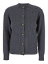 Bottega Veneta Women Grey Crewneck Cardigan With Knot Buttons Closure And Ribbed Knit In Wool Woman by Luosophy
