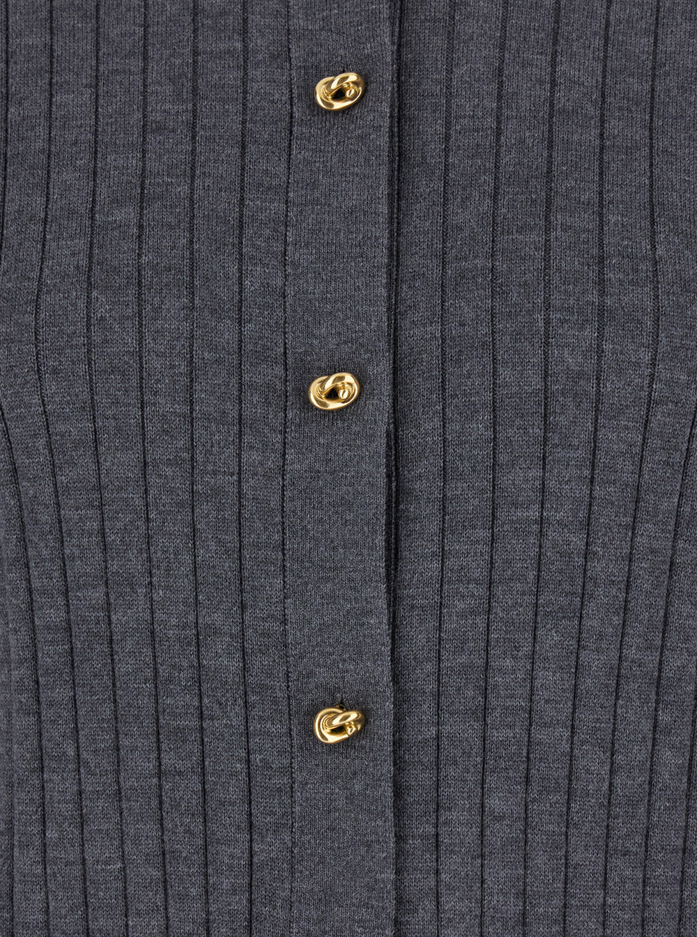 Bottega Veneta Women Grey Crewneck Cardigan With Knot Buttons Closure And Ribbed Knit In Wool Woman by Luosophy