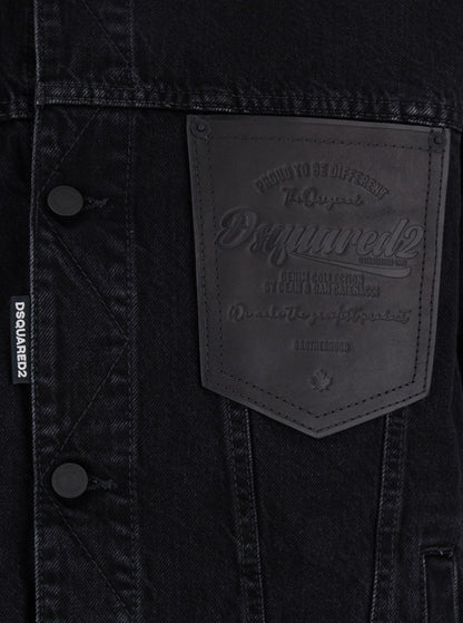Dsquared2 Men Black Jacket With Classic Collar And Embossed Logo On The Front In Denim Man by Luosophy