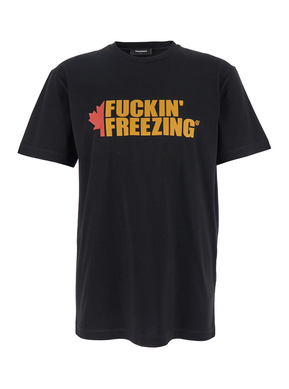 Dsquared2 Men Black Crewneck T-Shirt With Print On The Front And Logo Lettering On The Rear In Cotton Man by Luosophy