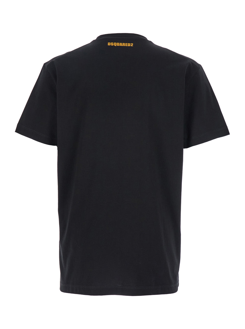 Dsquared2 Men Black Crewneck T-Shirt With Print On The Front And Logo Lettering On The Rear In Cotton Man by Luosophy