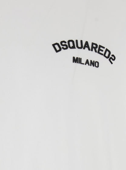 Dsquared2 Men White Crewneck T-Shirt With Logo Lettering On The Front In Cotton Man by Luosophy
