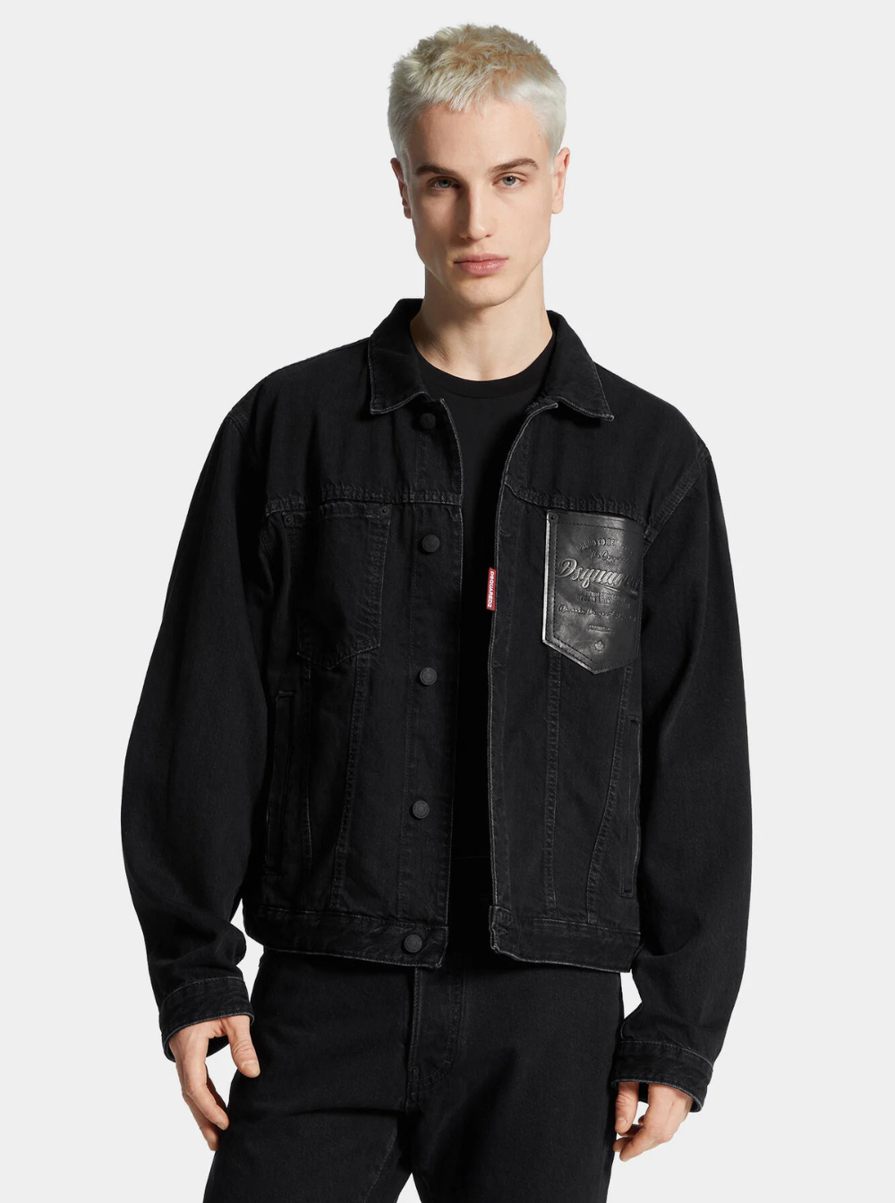 Dsquared2 Men Black Jacket With Classic Collar And Embossed Logo On The Front In Denim Man by Luosophy