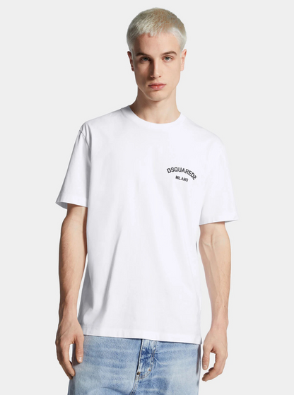 Dsquared2 Men White Crewneck T-Shirt With Logo Lettering On The Front In Cotton Man by Luosophy