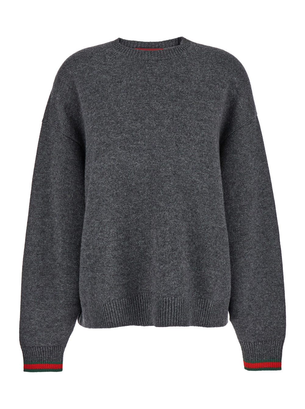Gucci Women Grey Crewneck Sweater With Web Detail On The Cuffs In Wool And Cashmere Blend Woman by Luosophy