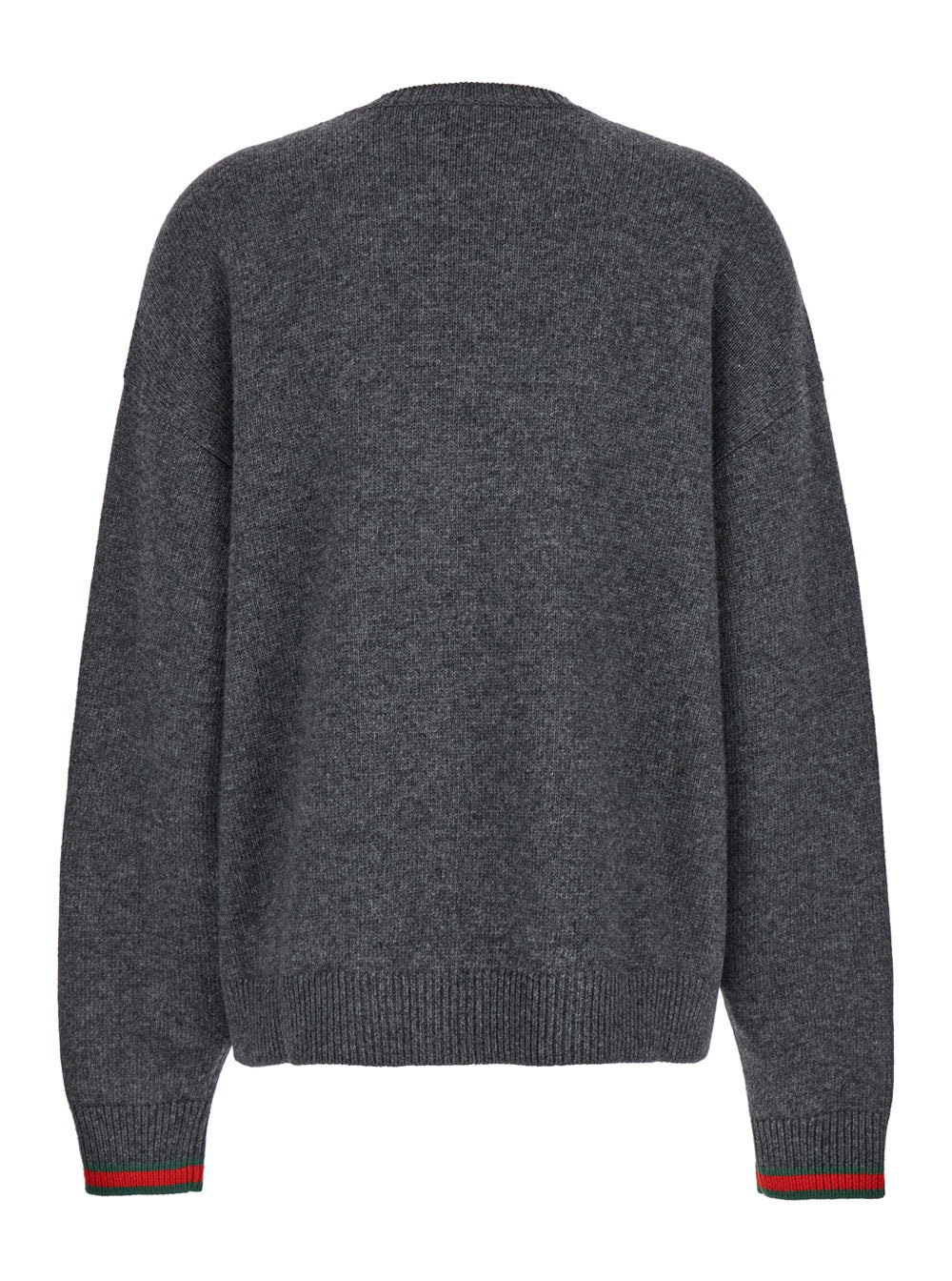 Gucci Women Grey Crewneck Sweater With Web Detail On The Cuffs In Wool And Cashmere Blend Woman by Luosophy