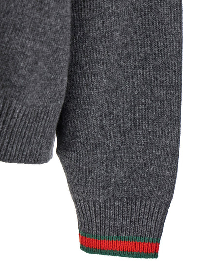 Gucci Women Grey Crewneck Sweater With Web Detail On The Cuffs In Wool And Cashmere Blend Woman by Luosophy