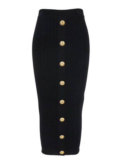 Balmain Women Black Skirt With Logo Buttons And Zip Closure In Viscose Blend Woman by Luosophy