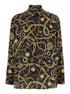 Balmain Men Black Shirt With Pointed Collar And Chain Print With Logo In Silk Man by Luosophy