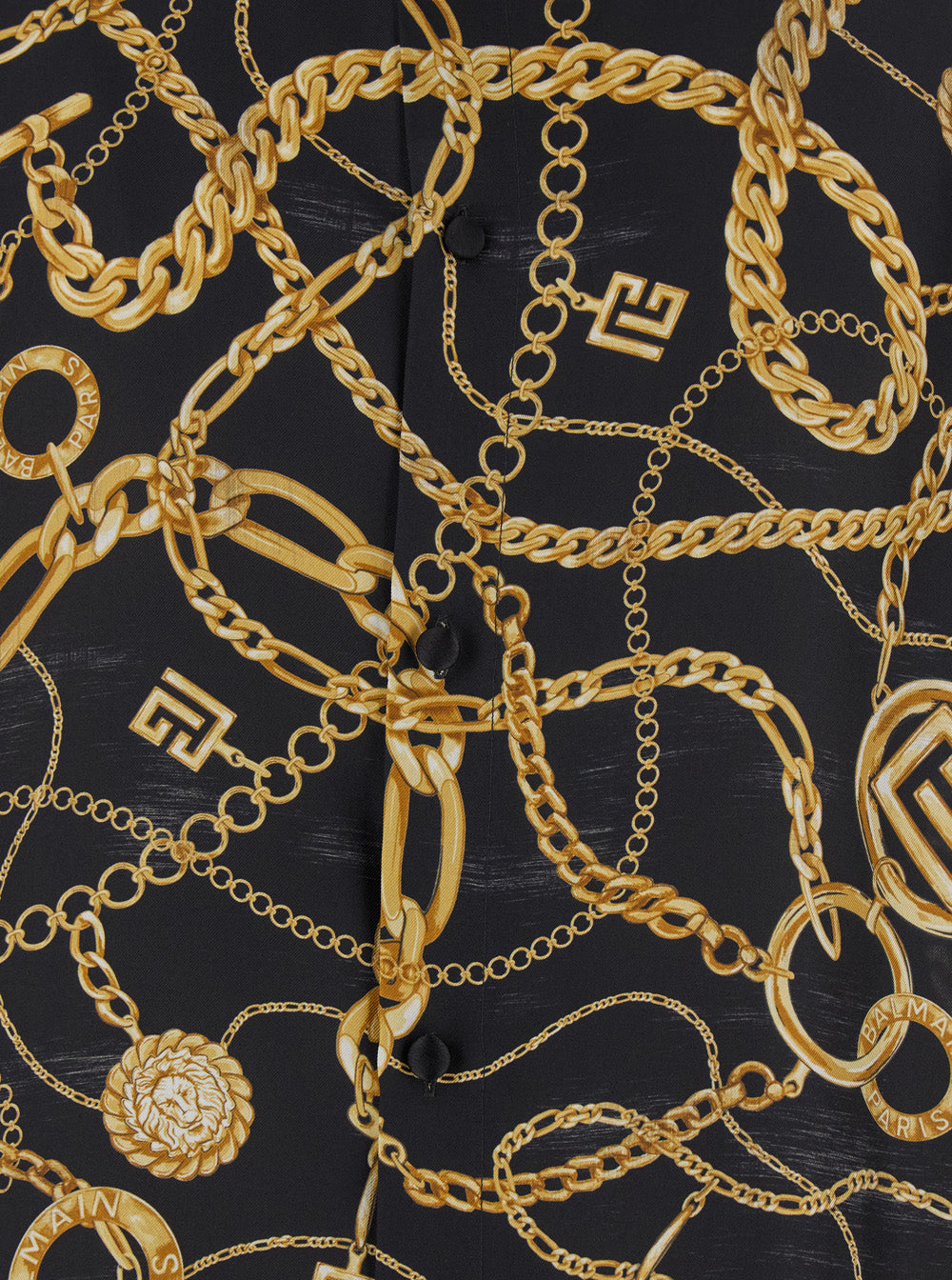 Balmain Men Black Shirt With Pointed Collar And Chain Print With Logo In Silk Man by Luosophy