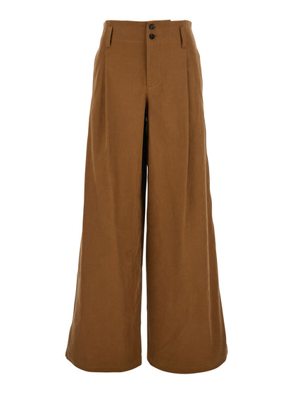 Chloé Women Brown Pants With Belt Loops And Wide Leg In Cotton Woman by Luosophy