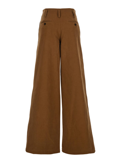 Chloé Women Brown Pants With Belt Loops And Wide Leg In Cotton Woman by Luosophy