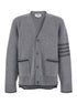 Thom Browne Men Grey Cardigan With V Neck And Striped Detail On The Sleeve In Wool Man by Luosophy
