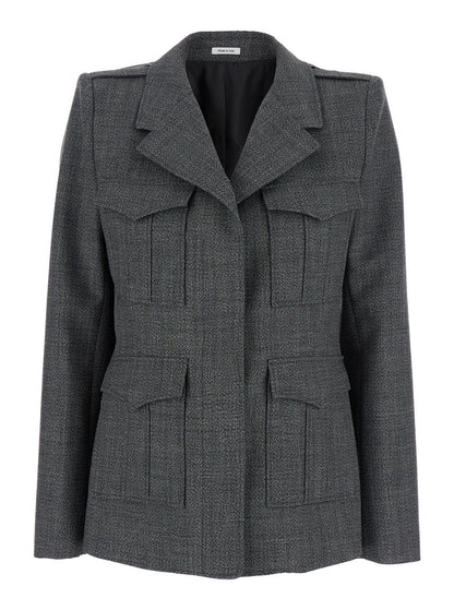Alexander Mcqueen Women Grey Jacket With Wide Notched Revers In Wool Woman by Luosophy